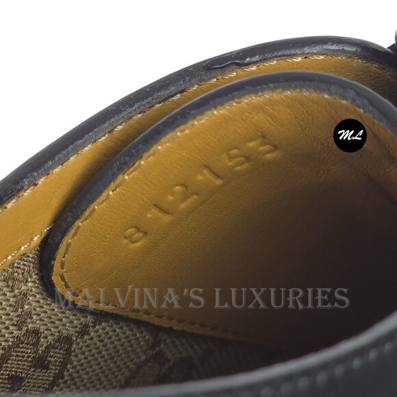 GUCCI SHOES MENS BLACK LEATHER TEMPE CAP OXFORD GG LOGO LINING sz 8 US 8.5